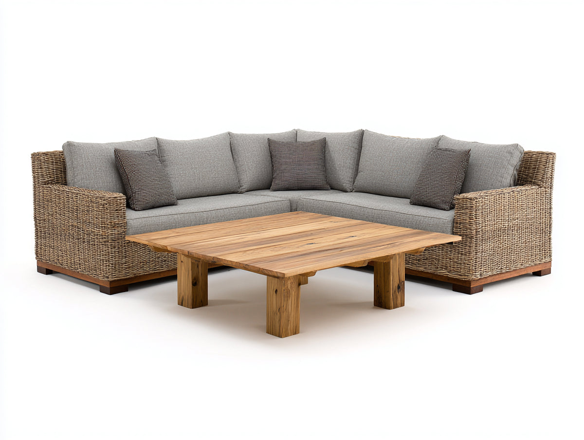 Gartensofa Rattan Lounge Sofa 260x260x75 cm - Grau Natur - Modernes Design