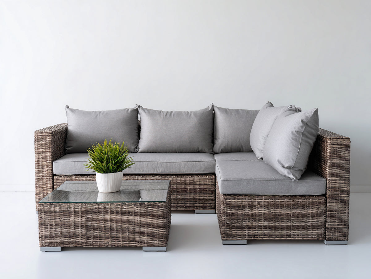 Gartensofa Set aus Polyrattan 225 x 160 x 78 cm - Braun-Grau - Modernes Eckdesign mit quadratischem Gartentisch