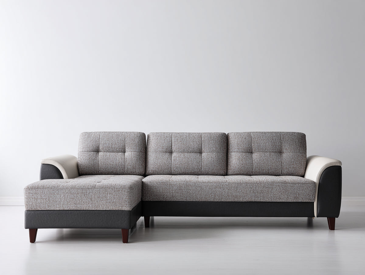 Ecksofa aus Strukturstoff 285 x 165 x 86 cm - Grau Beige - Modernes Design für das Wohnzimmer