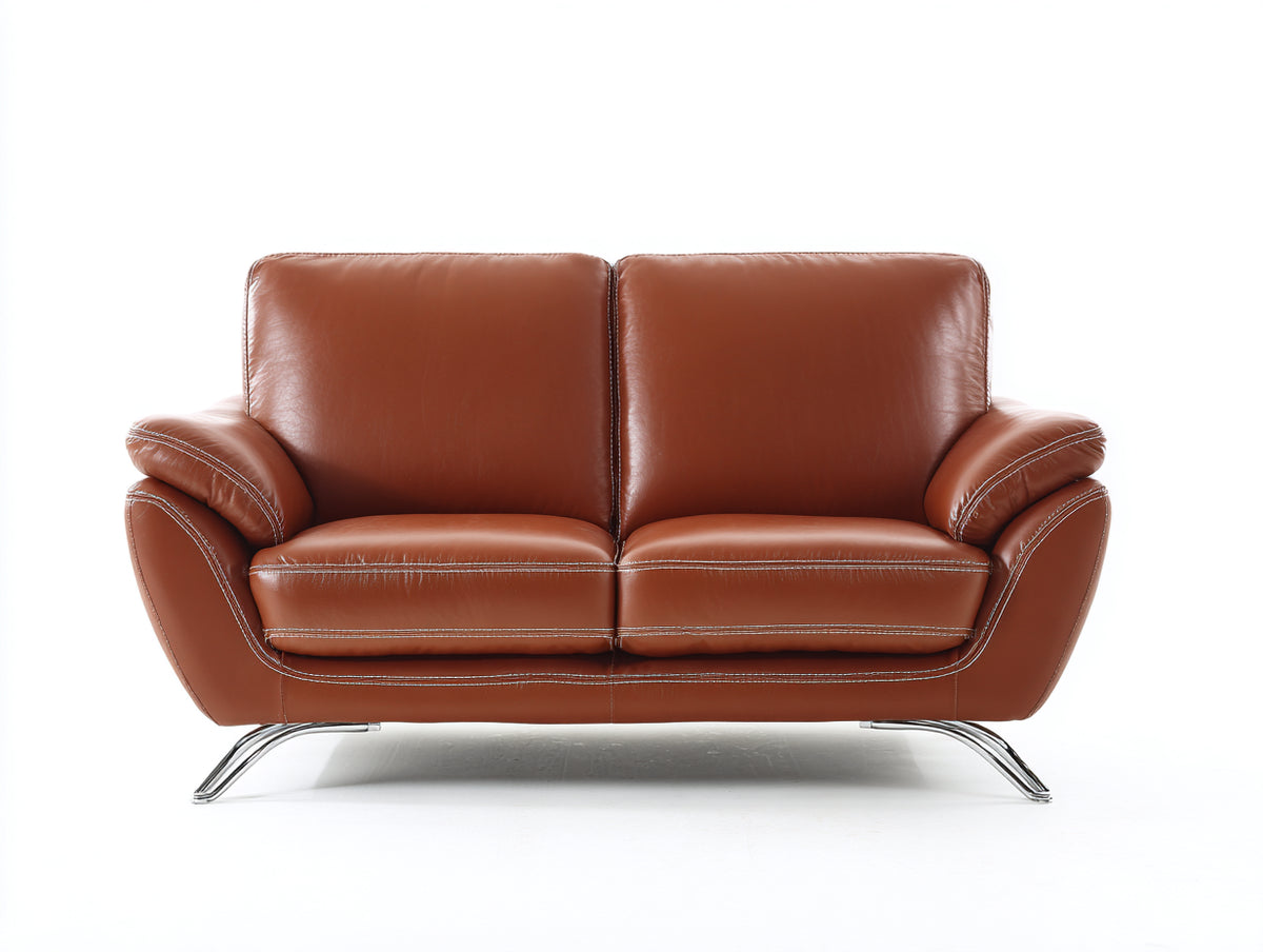Zweisitzer Sofa aus Kunstleder 168 x 92 x 90 cm - Cognacbraun - Modernes Design mit geschwungenen Armlehnen und Metallfüßen