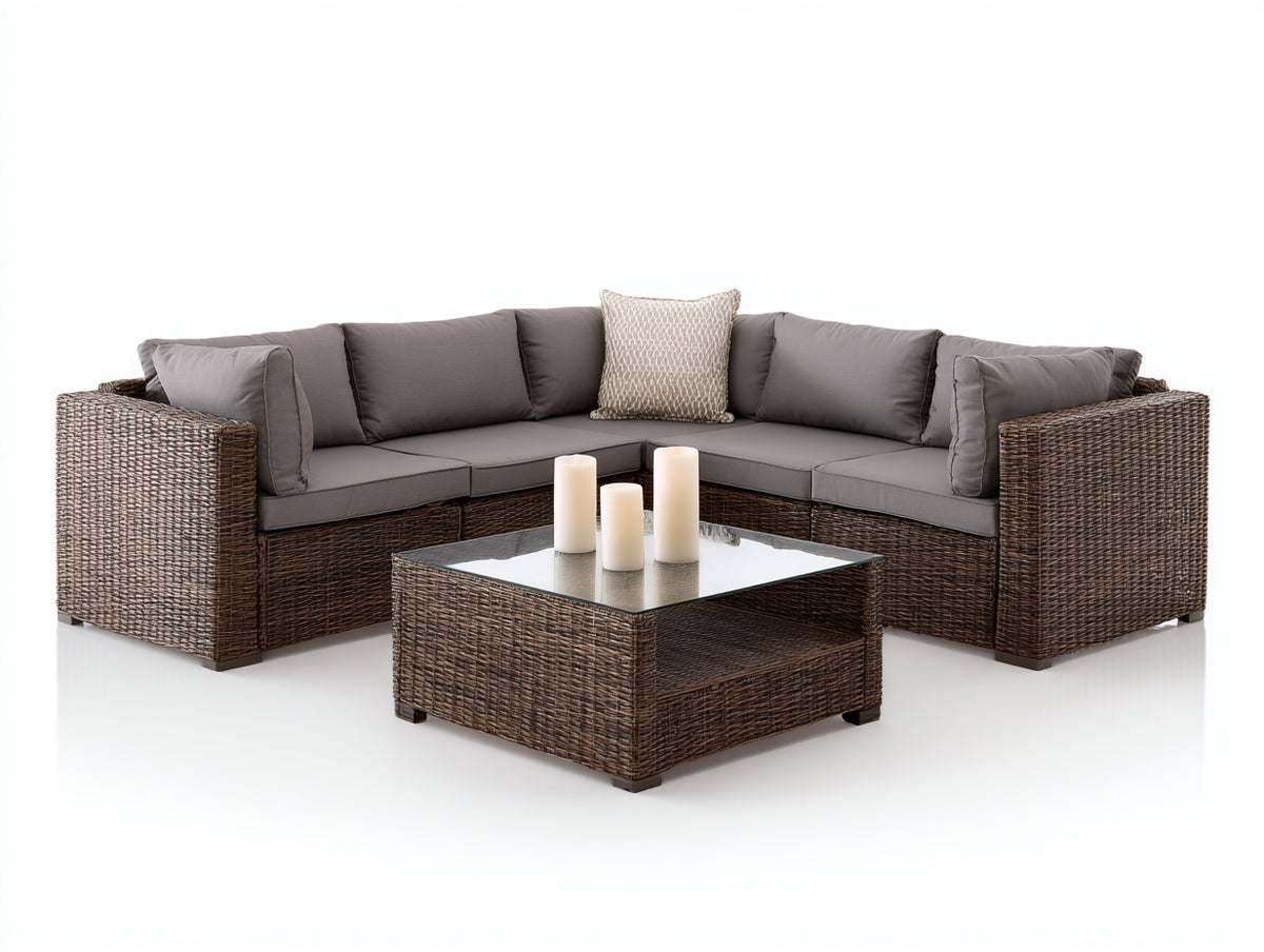 Gartensofa aus Polyrattan 280 x 280 x 75 cm - Dunkelbraun und Grau - Modernes Design mit quadratischem Couchtisch für Terrasse und Garten