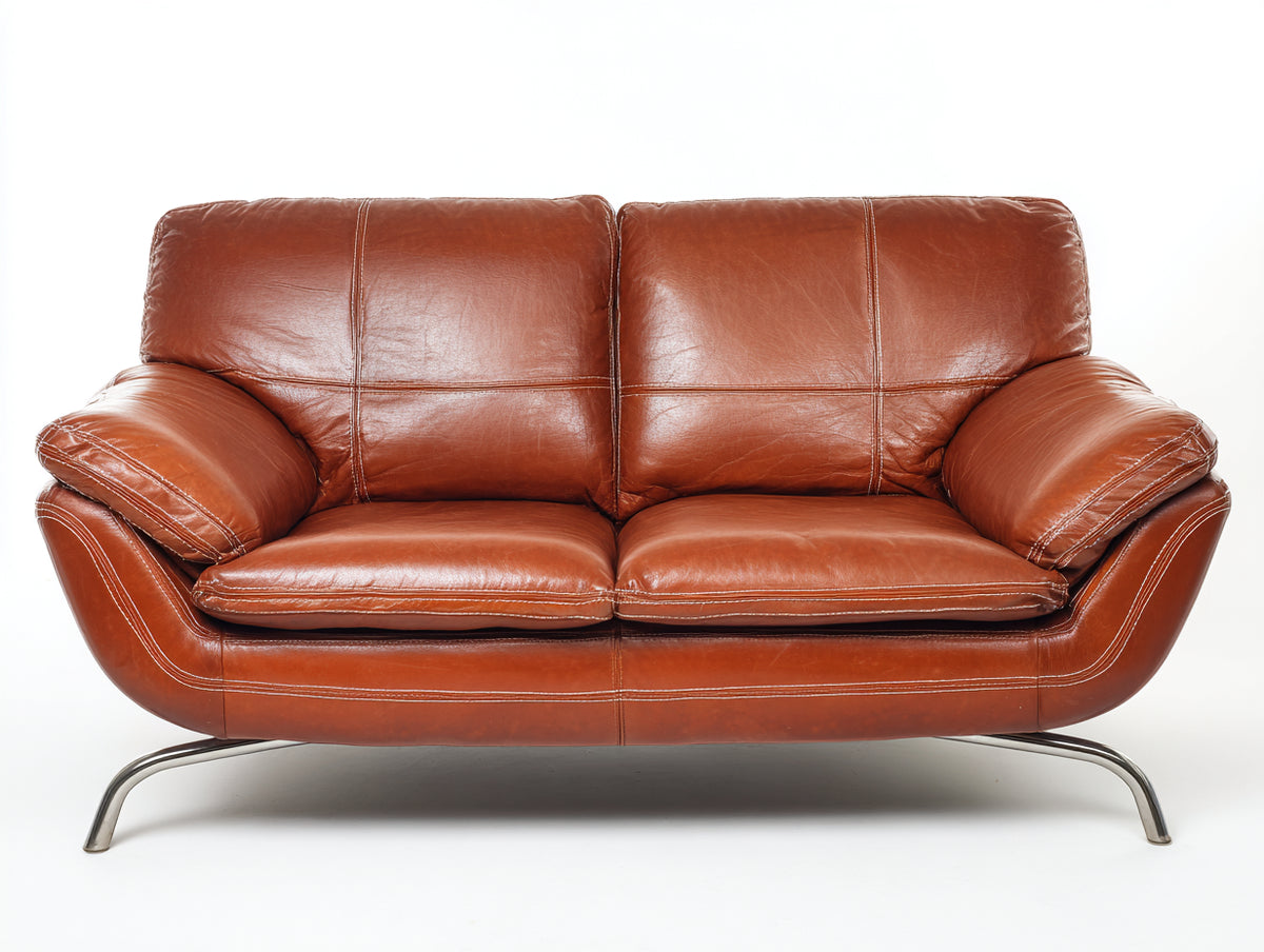 Zweisitzer Sofa Lederoptik 190x90x85 cm - Cognac Braun - modernes Design für das Wohnzimmer