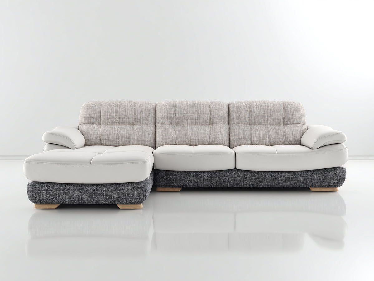 Ecksofa aus Stoff 300 x 200 x 85 cm - Weiß und Dunkelgrau - Modernes Design mit Chaiselongue für das Wohnzimmer