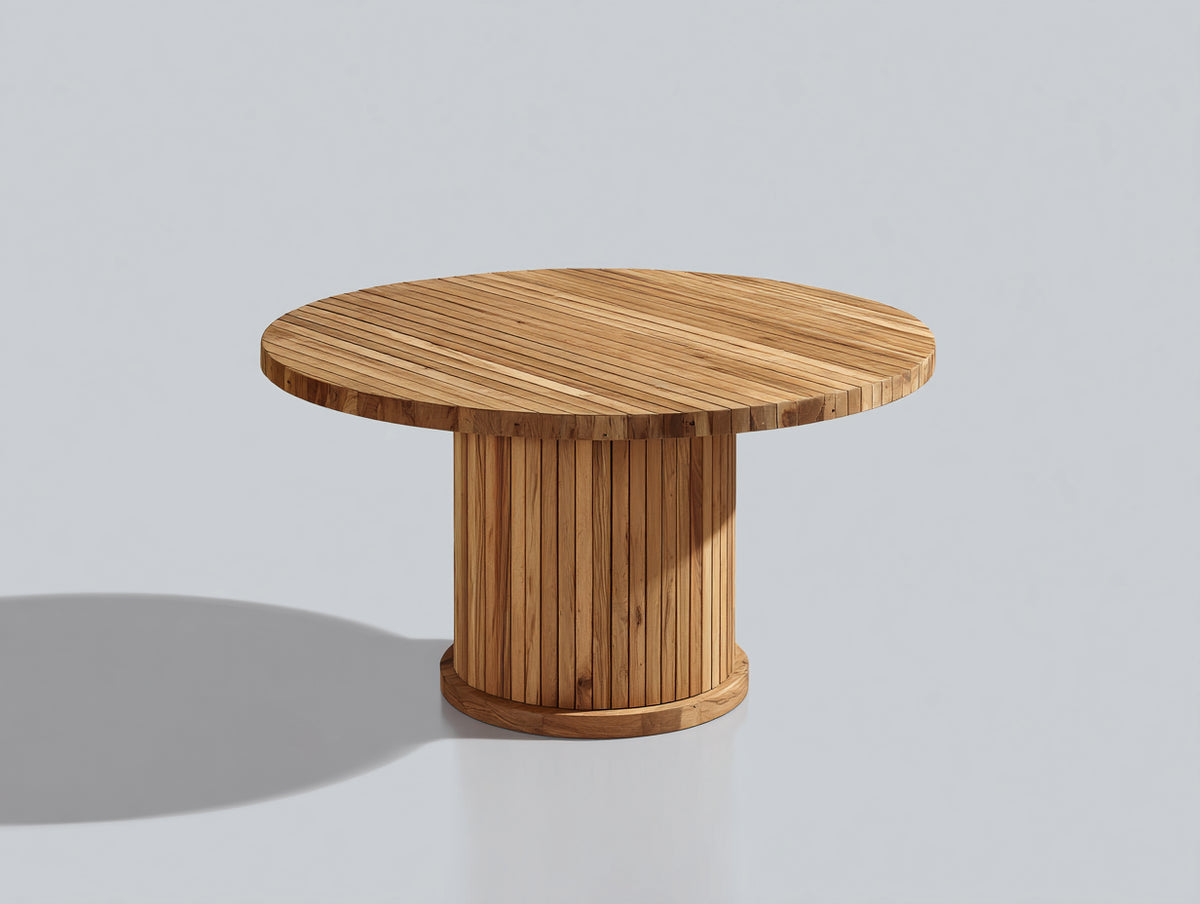 Gartentisch aus Holz 120 x 120 x 75 cm - Naturholz - Rundes modernes Design für Terrasse und Garten