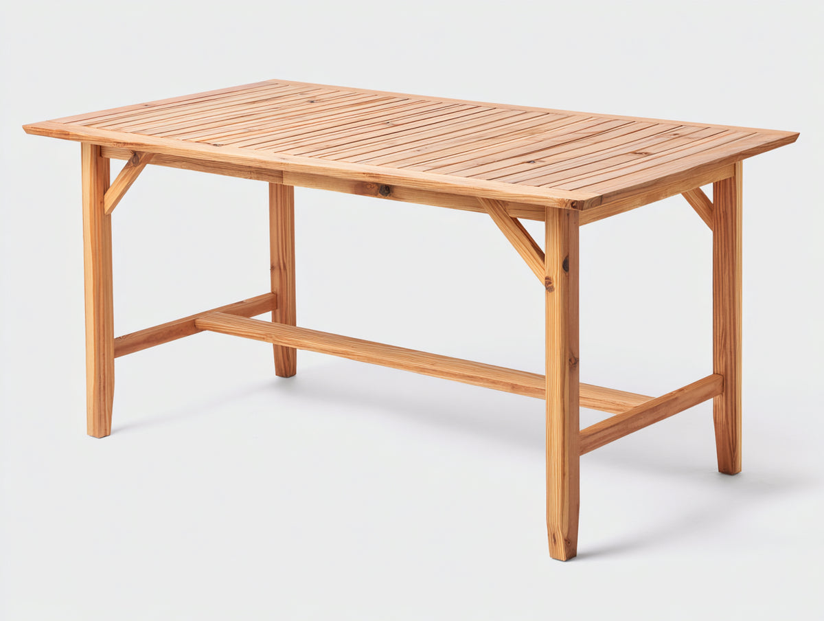 Gartentisch aus Holz 160 x 90 x 75 cm - Naturbraun - Rechteckiges Design mit Lattenplatte und verstärktem Gestell