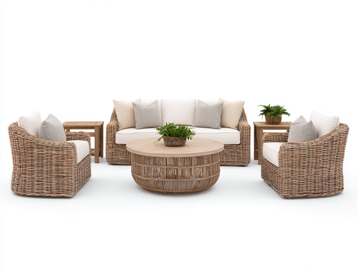 Gartensofa Rattan Lounge Set 280x180x75 cm - Beige Natur - Modernes Design