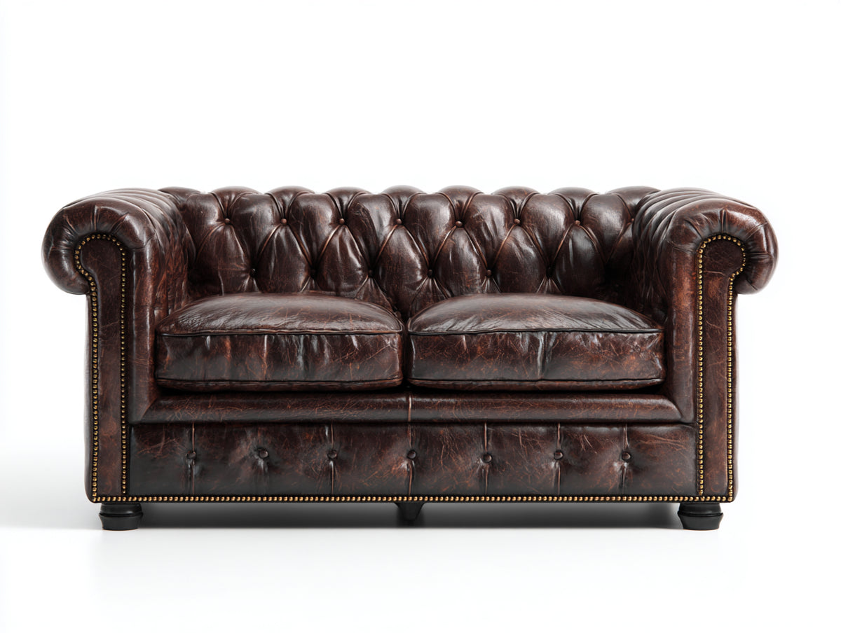 Zweisitzer Sofa aus Leder 220 x 95 x 85 cm - Dunkelbraun - Chesterfield Design für das Wohnzimmer