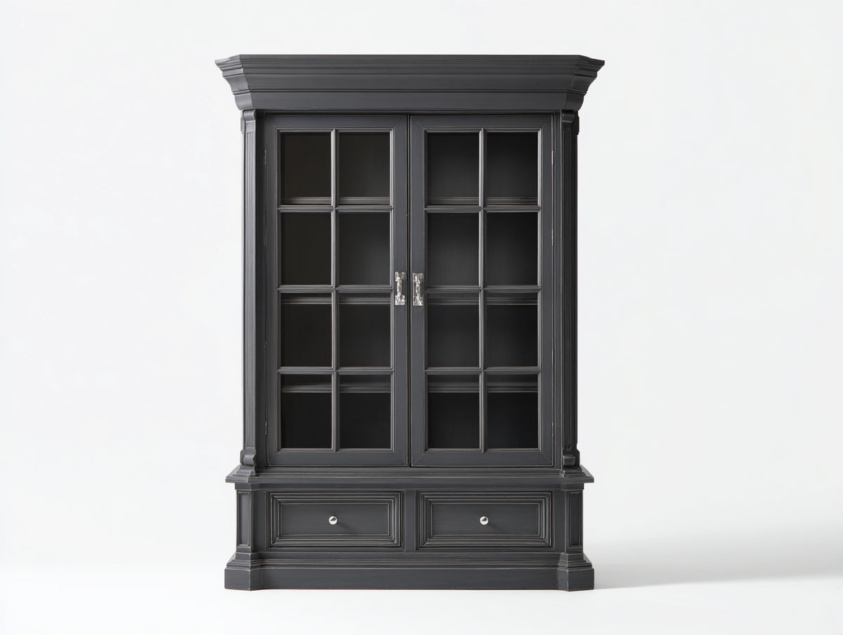 Bücherregal aus Holz 120 x 40 x 200 cm - Schwarz - Klassisches Design mit Glastüren für das Wohnzimmer