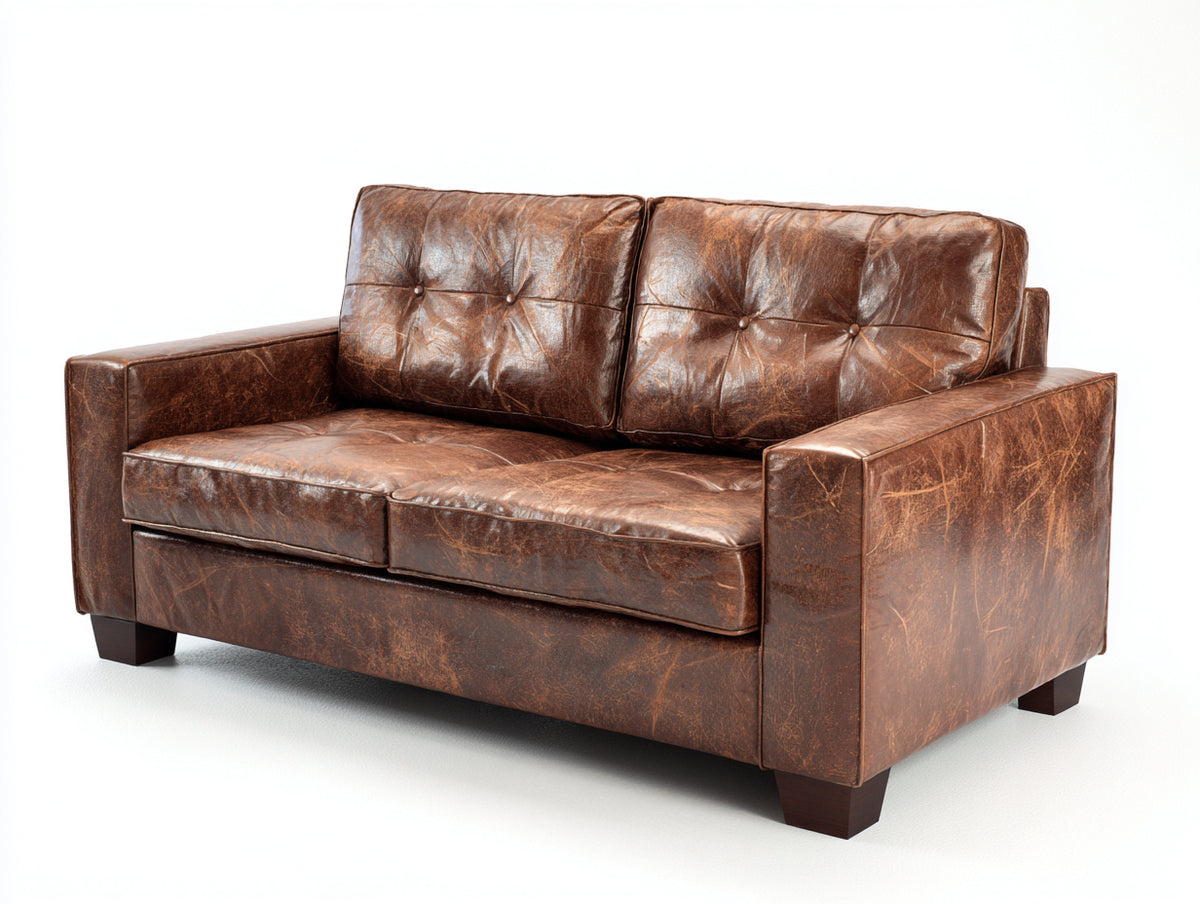 Zweisitzer Sofa aus Kunstleder 170 x 90 x 88 cm - Braun - Vintage Design mit Knopfheftung