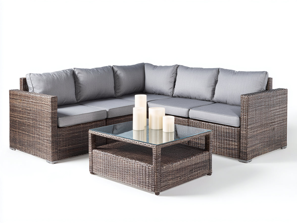 Gartensofa aus Polyrattan 260 x 260 x 78 cm - Grau Braun - Modernes Design für Terrasse und Garten
